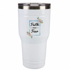 Top 10 👍 Lincoln Outfitters "Faith Over Fear" 30 oz. Religious Tumbler, White - 89-643-0204 - Tumblers 🔥