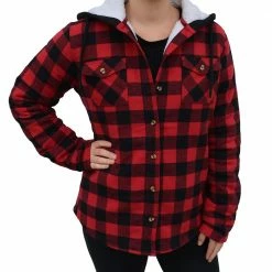 Outlet 🔥 Lincoln Outfitters Women's Hooded Shirt Jacket Cardinal Red - LOHJ-A0001W - Hooded Jackets Women's 🎁