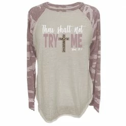 Discount 🛒 Lincoln Outfitters Ladies Long Sleeve Thou Shalt Not Try Me Zephyr Camo T-Shirt - LO-LFR-09 - Long Sleeve Shirts Women's 👏