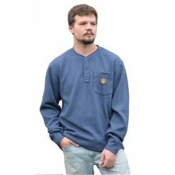 Brand new ✨ Lincoln Outfitters Men's Bedford Henley Long Sleeve 🌟 Shirt Navy Heather - NVYHTR-E0379 - Long Sleeve Shirts 🔥