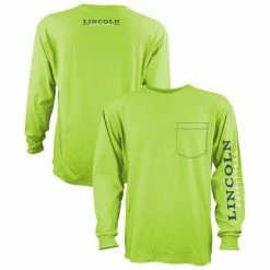 Discount ⌛ Lincoln Outfitters Men's Heavyweight Long Sleeve Pocket Graphic Tee Safety Green - LOLSPK-01SG - Long Sleeve 👏 Shirts 😀