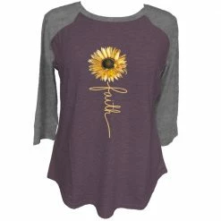 Outlet ⭐ Lincoln Outfitters Ladies Three Quarter Sleeve Faith Sunflower Graphite Heather- LO-LFW-05 - Three Quarter Length 🧨 Shirts 🎉 Women's ⌛