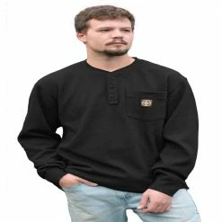 Flash Sale 🤩 Lincoln Outfitters Men's Long Sleeve Bedford Henley Black - BLK-E0379 - Long Sleeve Shirts 🤩