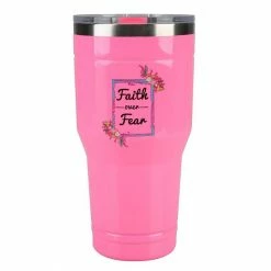 Flash Sale 🛒 Lincoln Outfitters "Faith Over Fear" 30 oz. Religious Tumbler, Pink - 89-635-0204 - Tumblers 🌟