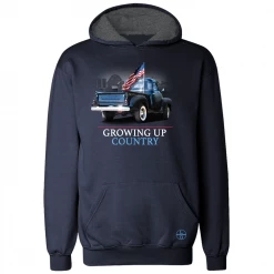 Budget ✨ LO Youth Boy's Growing Up Country Polyester Long Sleeve Hoodie Navy - LOYPH-08 - Hooded Sweatshirt Kid's 👏