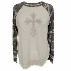 Brand new 🤩 Lincoln Outfitters Ladies Long Sleeve Raglan Fashion Cross T-Shirt Camo - LO-LFR-08 - Long Sleeve Shirts ✔️ Women's ✨