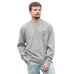 Best Pirce 😀 Lincoln Outfitters Men's Bedford Henley Long Sleeve Shirt Grey Heather - GRYHTR-E0379 - Long Sleeve 👏 Shirts ⭐