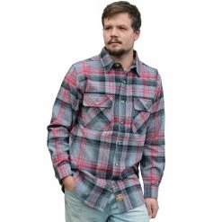Hot Sale ⌛ Lincoln Outfitters Men's Brawny Flannel Charcoal Heather LOFB-E0400CHR - Long Sleeve ⌛ Shirts 💯