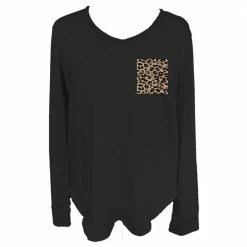 Coupon ❤️ Lincoln Outfitters Ladies Long Sleeve Leopard Pocket Black - LO-LFLSPK-01 - Long Sleeve Shirts Women's 🤩