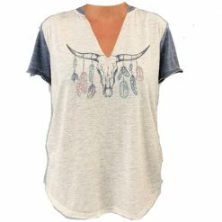 Best Pirce 😍 Lincoln Outfitters Ladies V-Neck BOHO Antler Short Sleeve Fashion T-Shirt - LO-LF12 - T-Shirts 👏